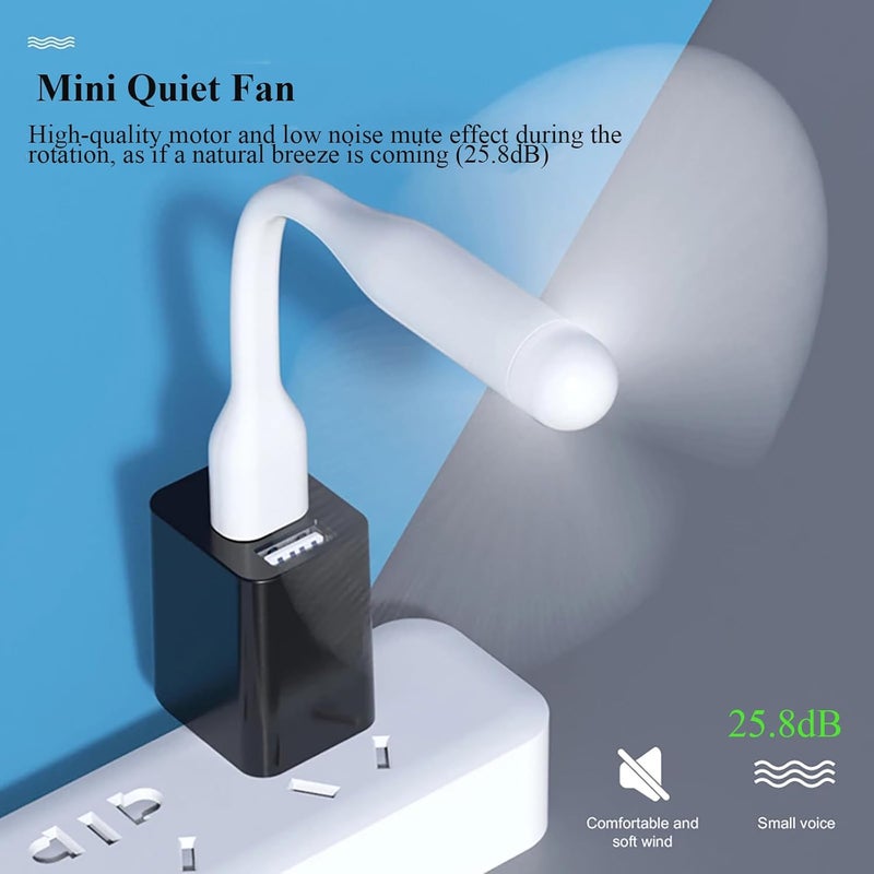 Soseelnee Mini USB Fan, Portable Pocket Fan USB-A Powered Little Cooler, Quiet Operation, for Home Office Car Outdoor Travel- 4 Pack (2 Black+ 2 White) - Image 5